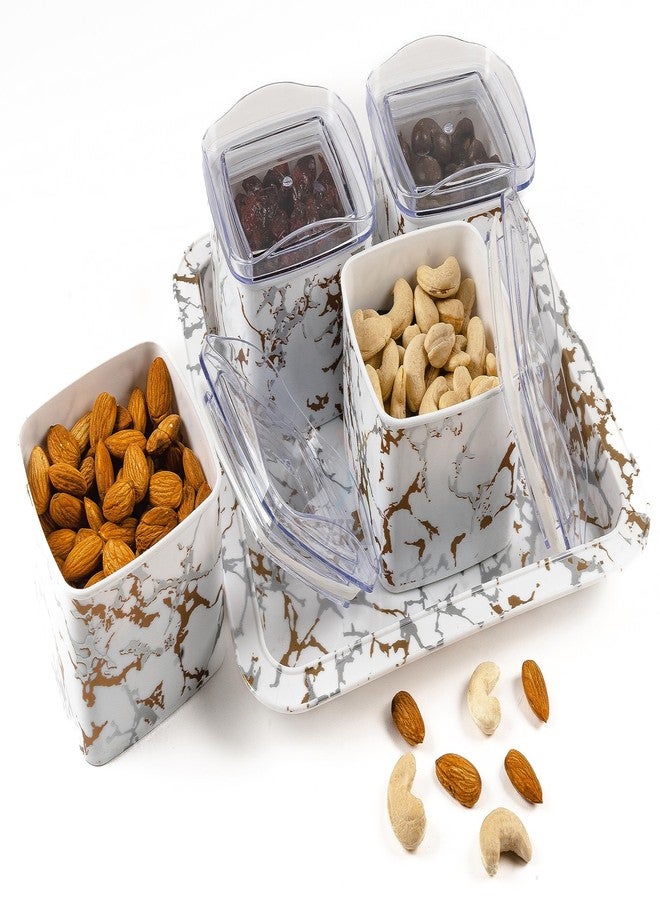 Xiran Airtight Dry Fruit Containers with Lid & Serving Tray, Dry Fruit Box for Serving Sweets, Chocolates, Candy, Pickle, Mukhwas, Kitchen accessories Items (4 Pieces Set, White, Polypropylene) - Image 1